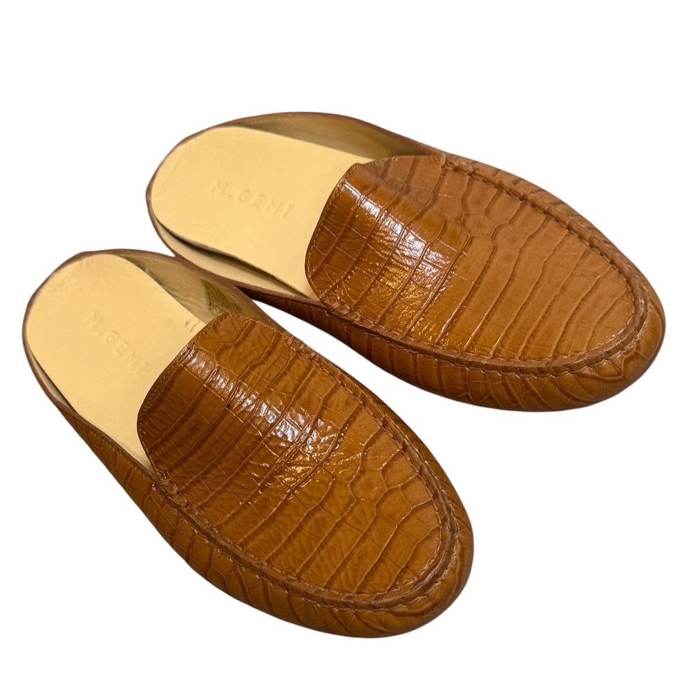 M.Gemi Felize Mule Cognac Brown Croc Embossed Leather Driving Loafer Italy 9